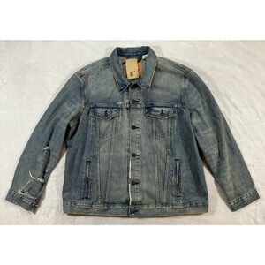 Levis Denim Distressed Trucker Jacket Blue Jean Mens Size XXL 2XL Cotton NWT